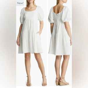 New! Caslon empire waist puff sleeve dress white nwt 12946